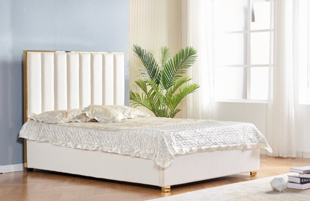 Lit Tony A Bordure Doree Velours - 140x190, Beige