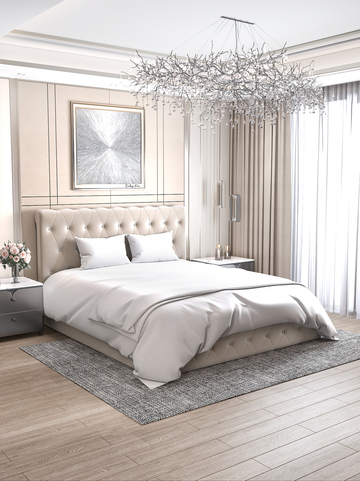 Lit Coffre Corsica En Velours - 140x190, Beige