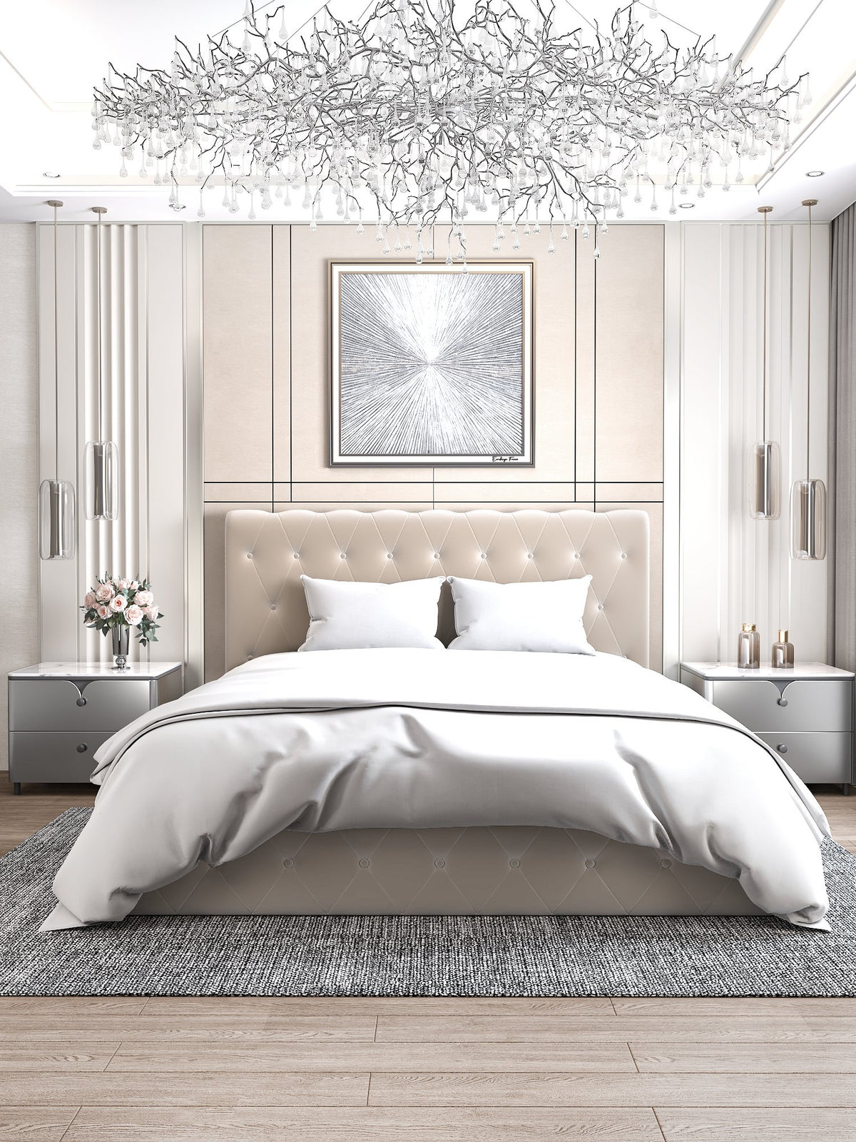 Lit Coffre Corsica En Velours - 160x200, Beige