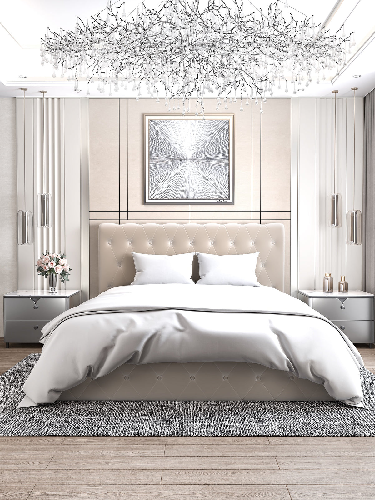Lit Coffre Corsica En Velours - 180x200, Beige