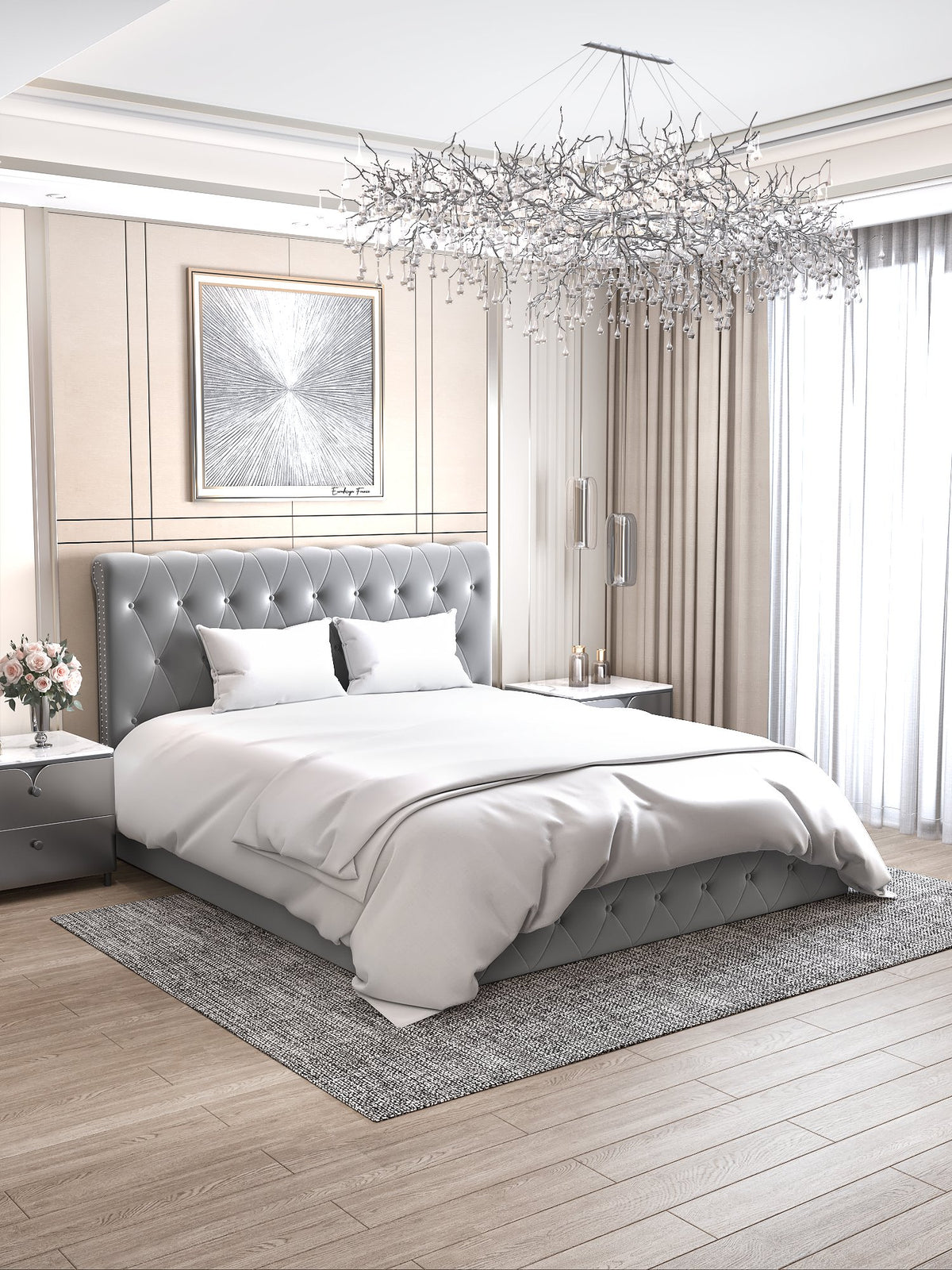 Lit Coffre Corsica En Velours - 180x200, Gris