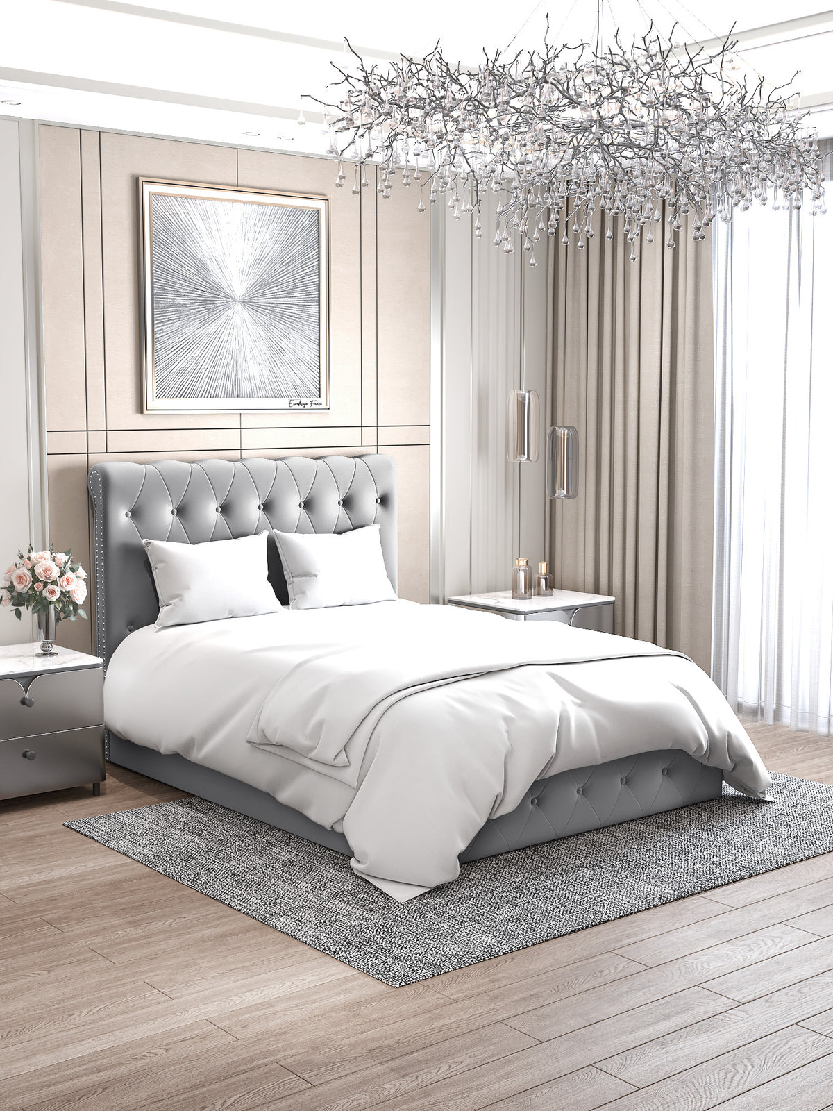 Lit Coffre Corsica En Velours - 90x190, Gris