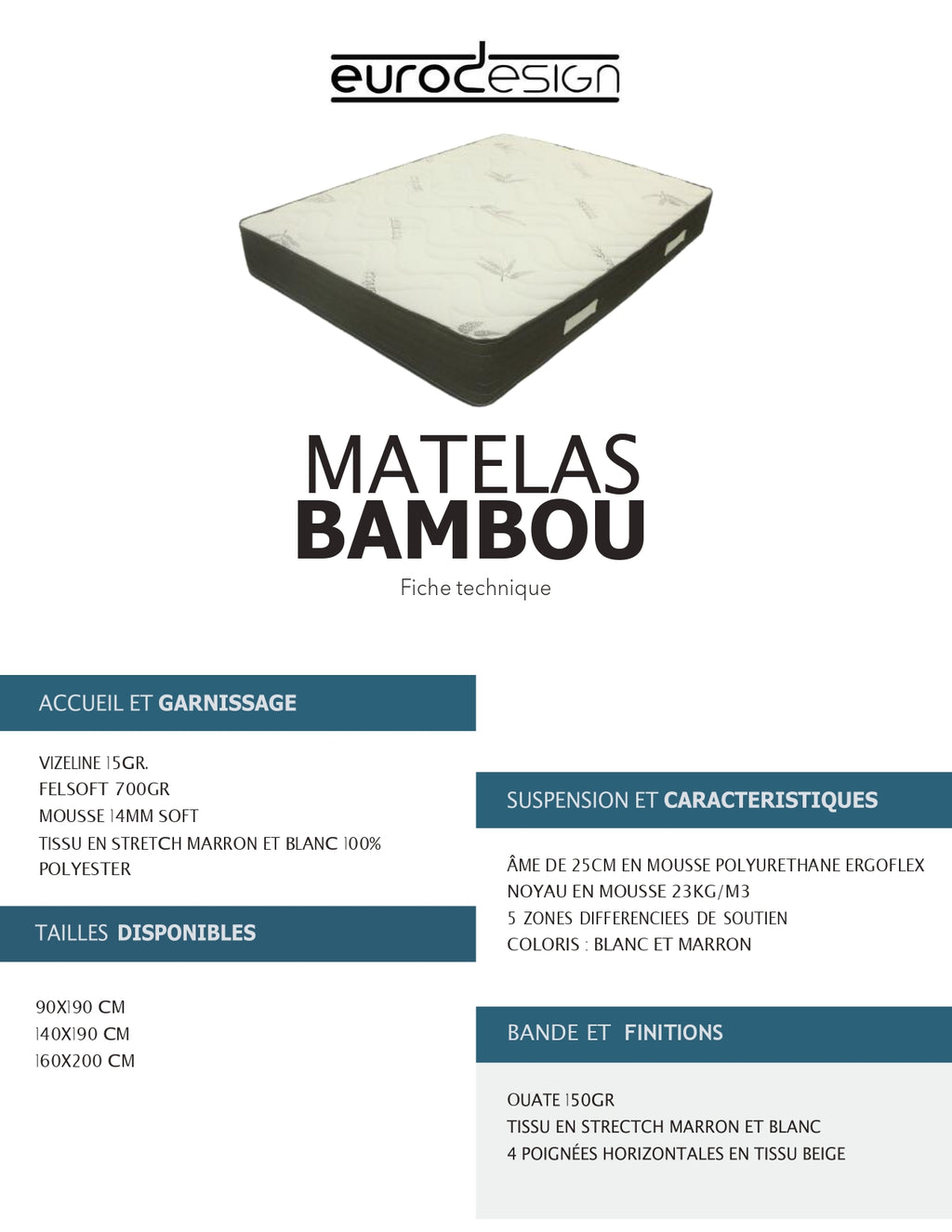 Matelas Bambou - 140x190x25