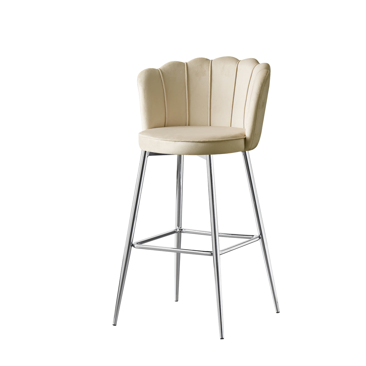Tabouret de bar Nymphéa en velours Pied chrome couleur beige