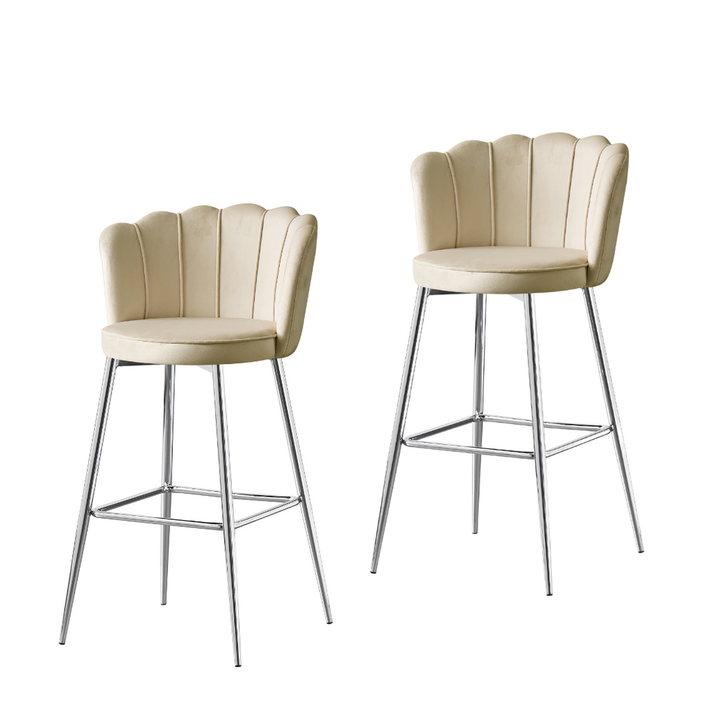 Tabouret de bar Nymphéa en velours Pied chrome couleur beige - vue 4