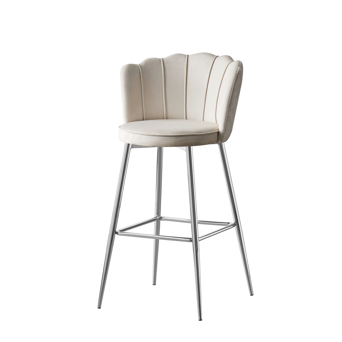 Tabouret de bar Nymphéa en velours Pied chrome couleur écru