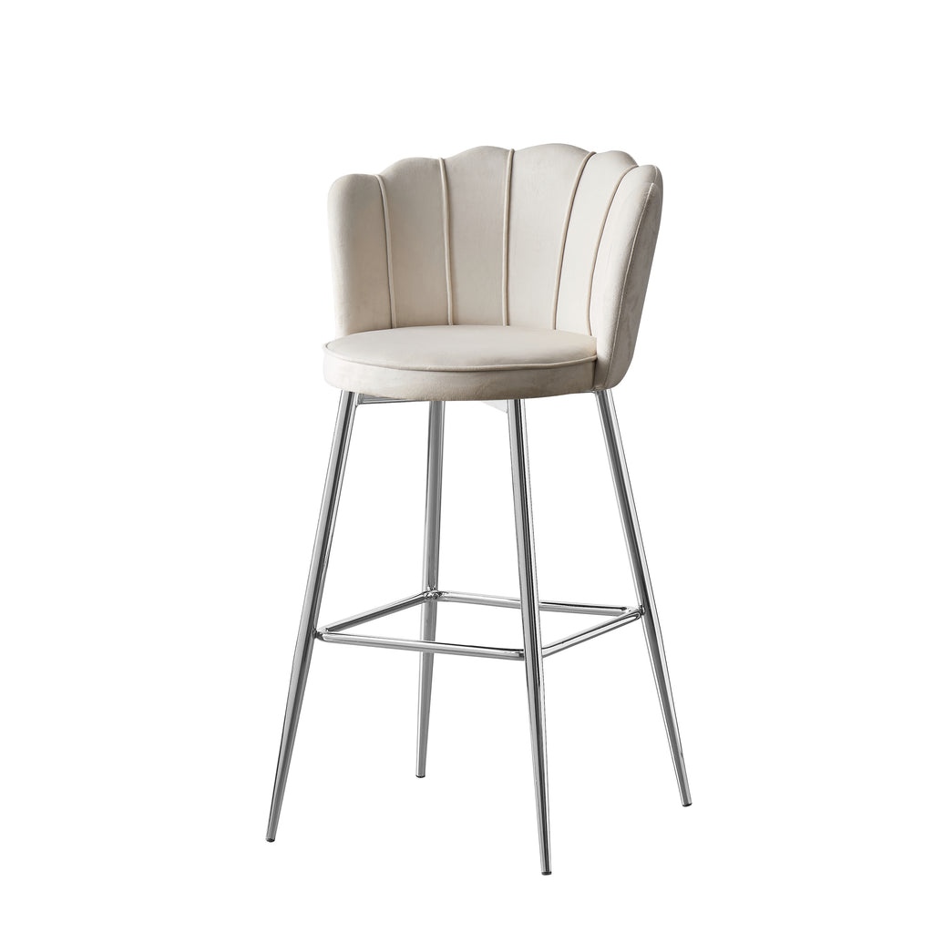 Tabouret de bar Nymphéa en velours Pied chrome couleur écru - vue 3