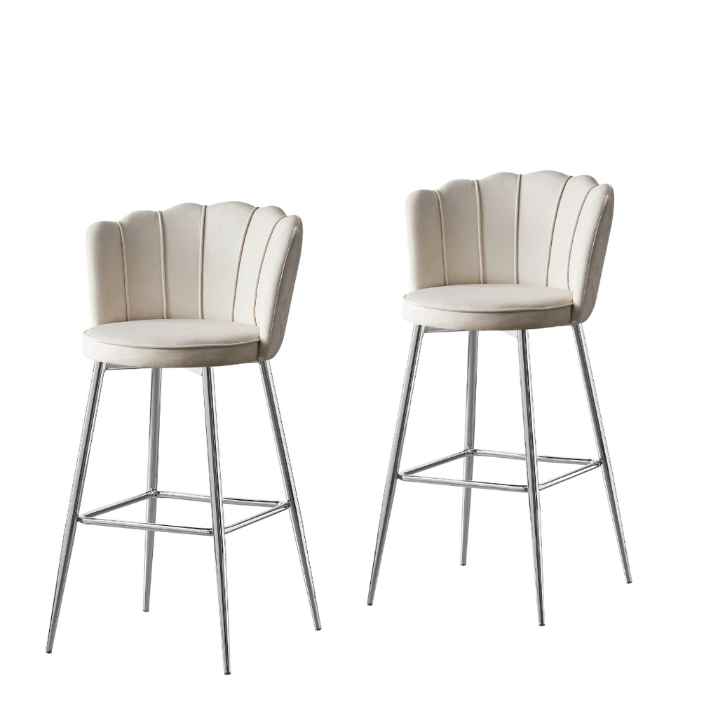 Tabouret de bar Nymphéa en velours Pied chrome couleur écru - vue 4
