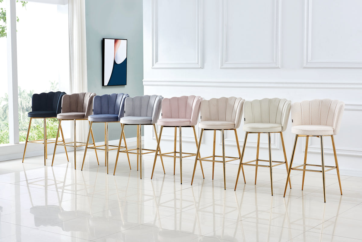 Tabouret de bar Nymphéa en velours Pied doré couleur beige - vue 2