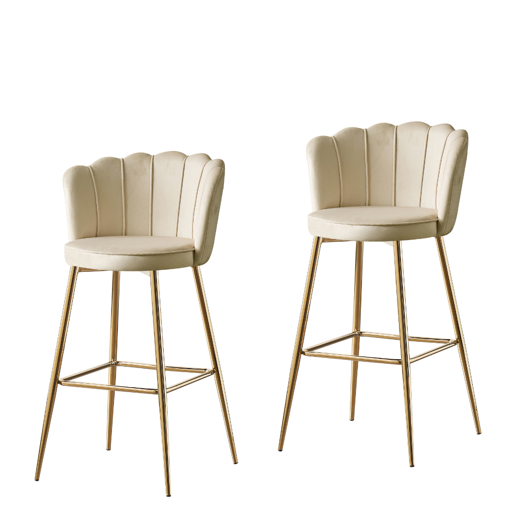 Tabouret de bar Nymphéa en velours Pied doré couleur beige - vue 4