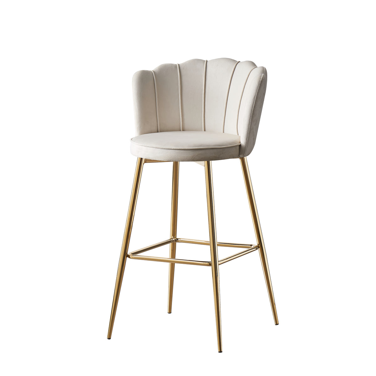 Tabouret de bar Nymphéa en velours Pied doré couleur écru