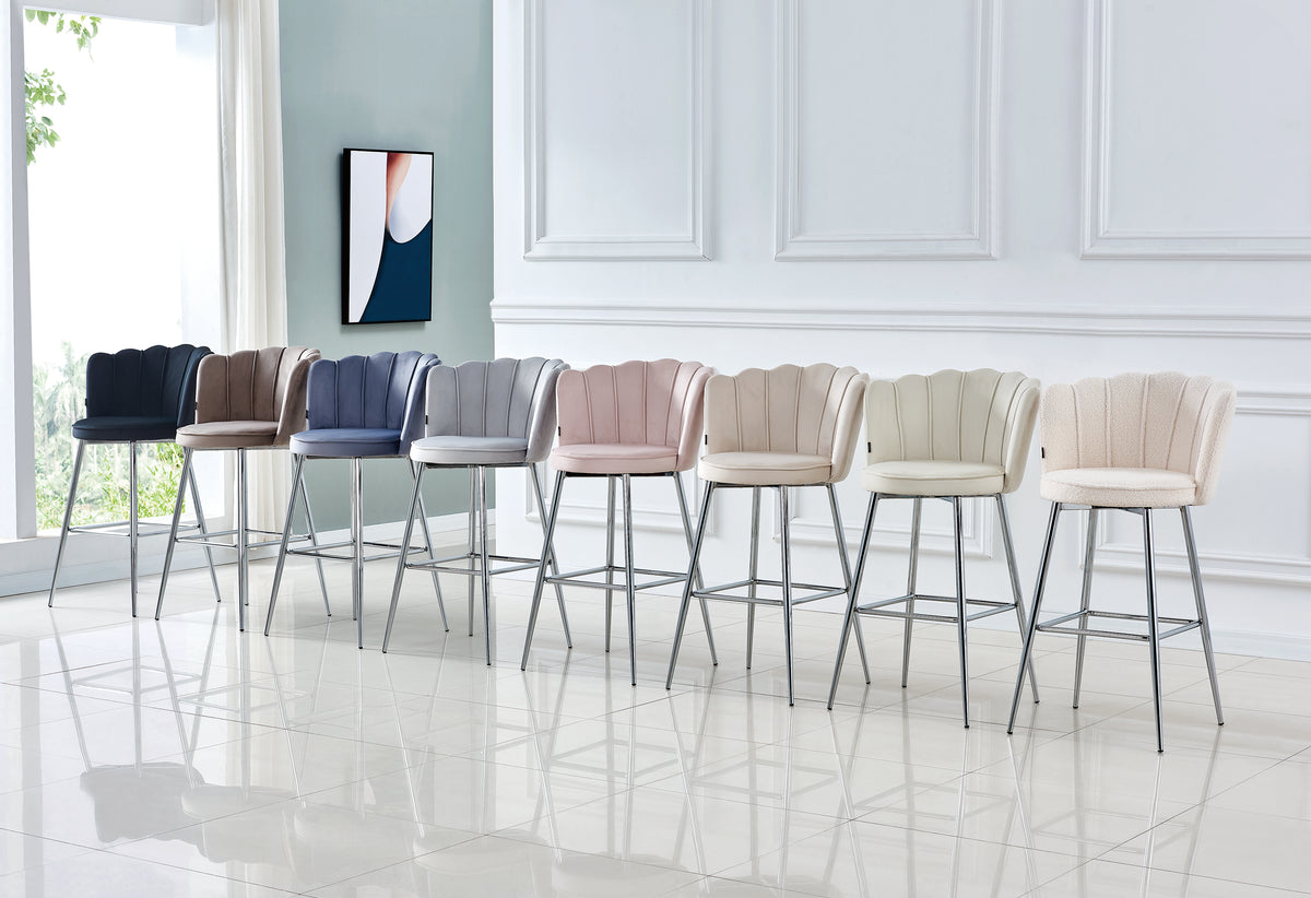 Tabouret de bar Nymphéa en velours Pied chrome couleur moka - vue 2