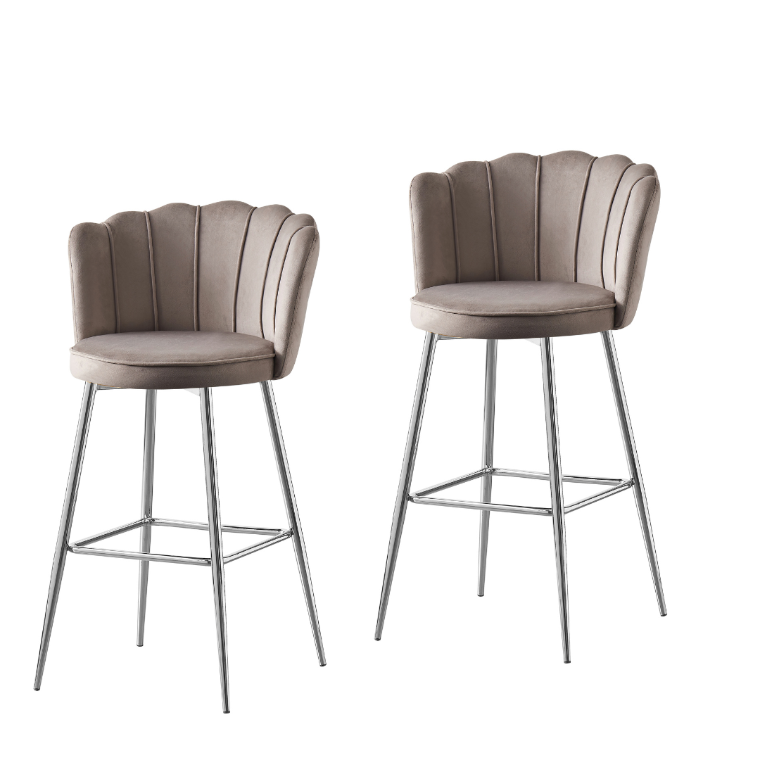 Tabouret de bar Nymphéa en velours Pied chrome couleur moka - vue 4