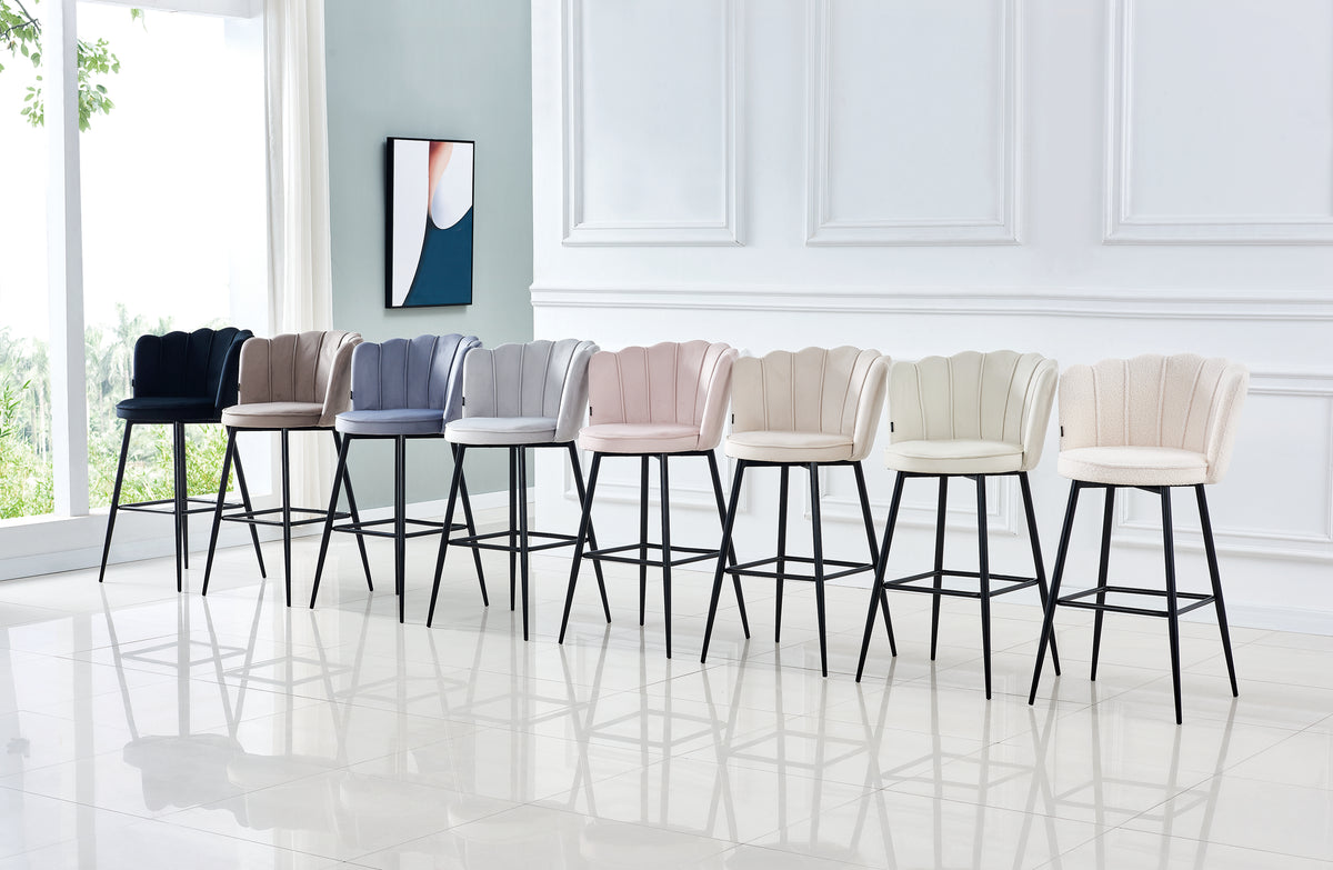 Tabouret de bar Nymphéa en velours Pied métal noir couleur beige - vue 2