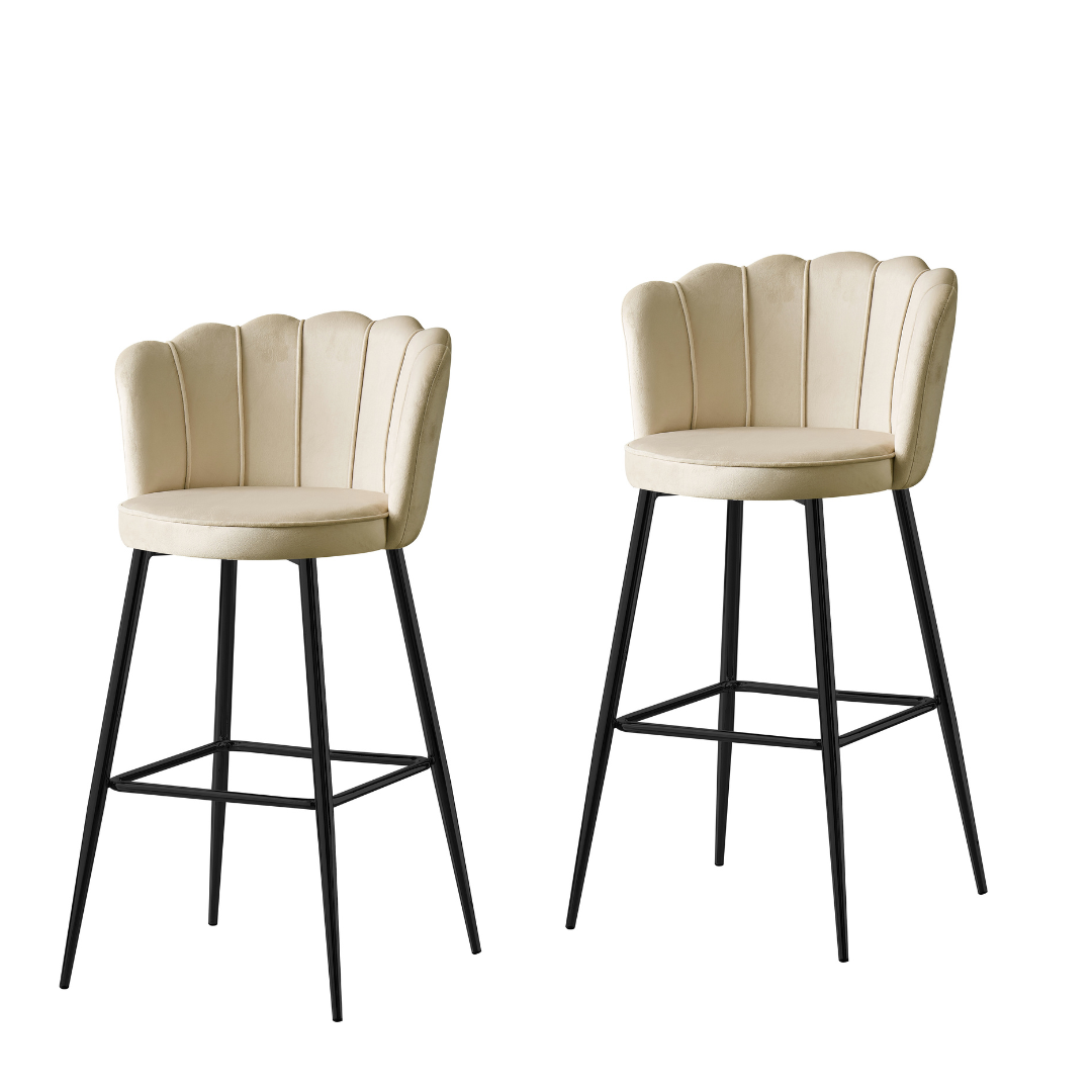 Tabouret de bar Nymphéa en velours Pied métal noir couleur beige - vue 4