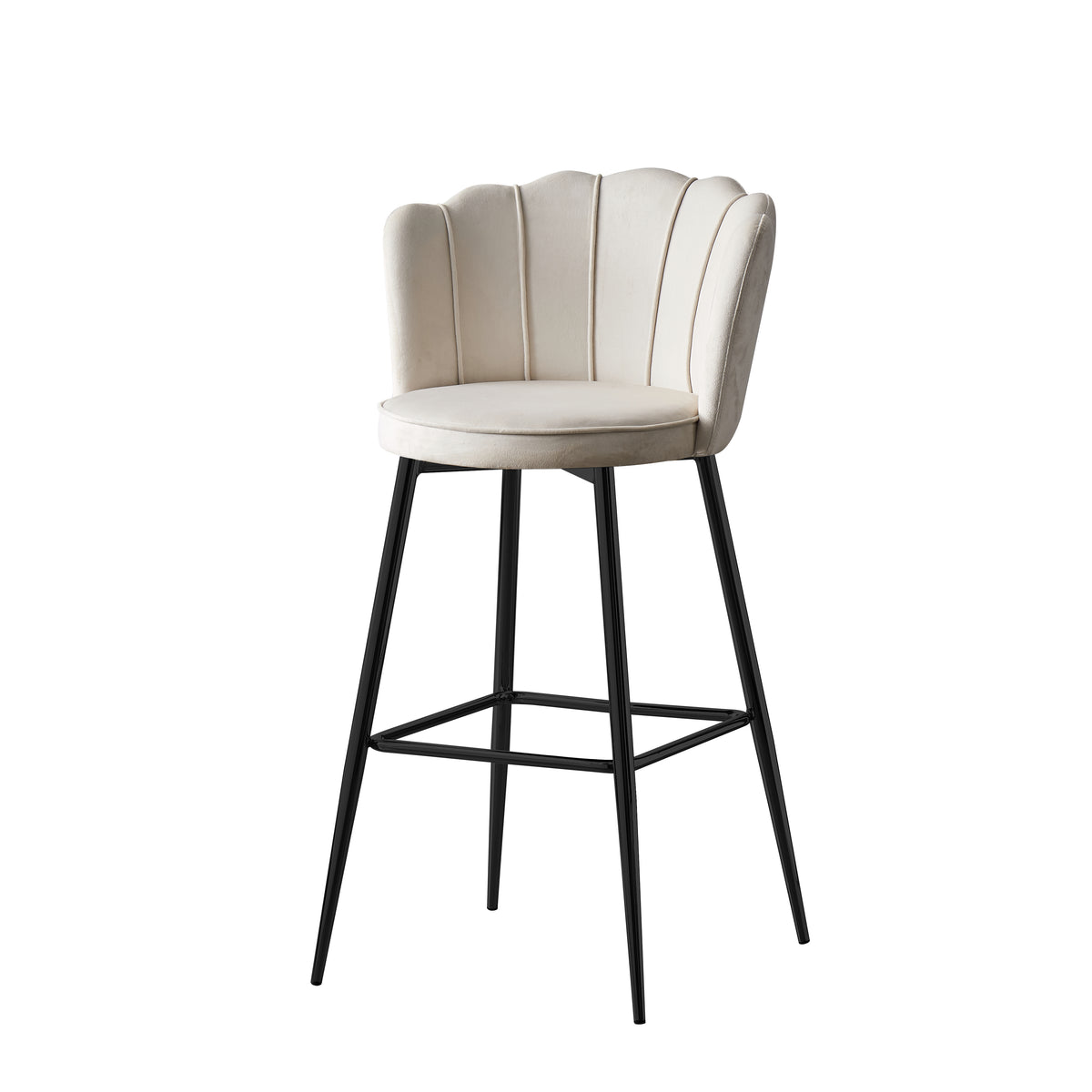 Tabouret de bar Nymphéa en velours Pied métal noir couleur écru
