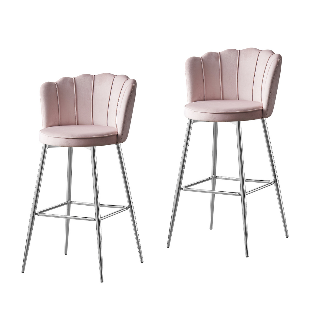 Tabouret de bar Nymphéa en velours Pied chrome couleur rose - vue 4