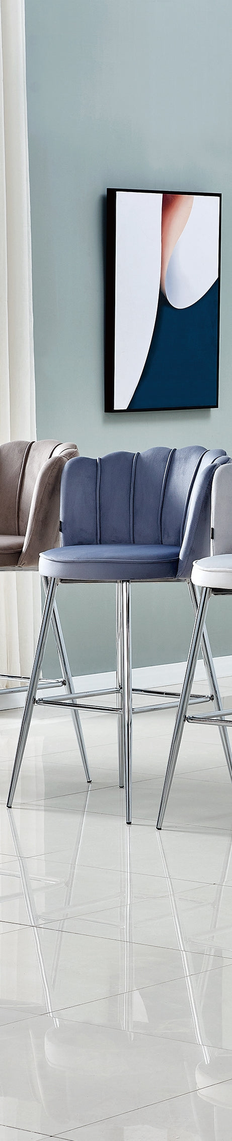 Tabouret de bar Nymphéa en velours Pied chrome couleur silver