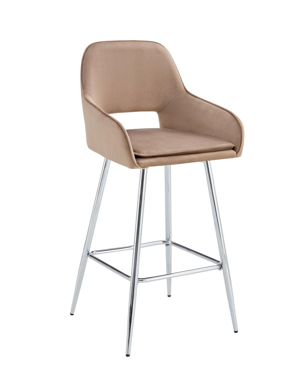 Tabouret de bar Athena en velours – Pieds chrome - velours taupe - assise 70 cm