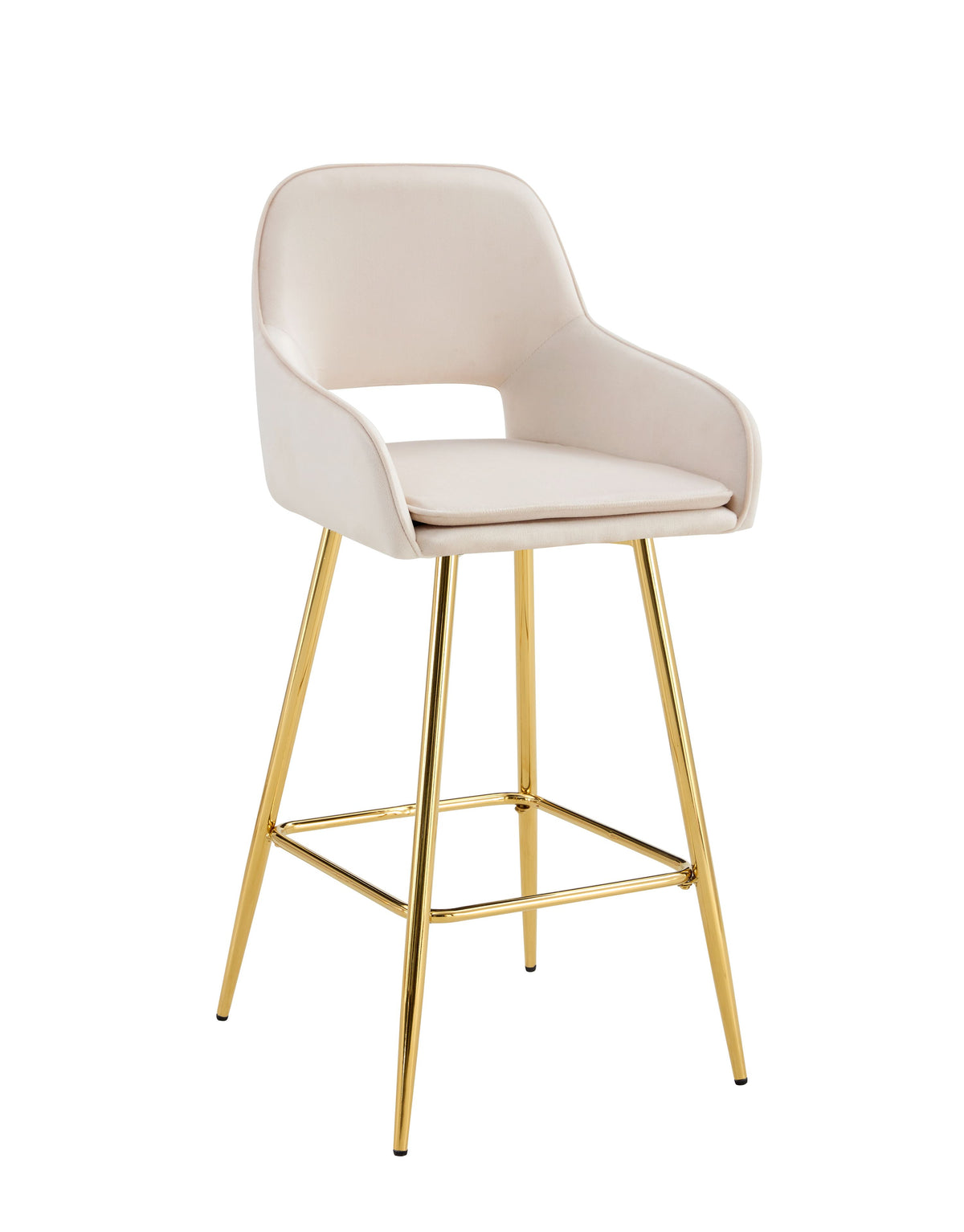 Tabouret de bar Athena en velours – Pieds dorés - velours beige - assise 70 cm