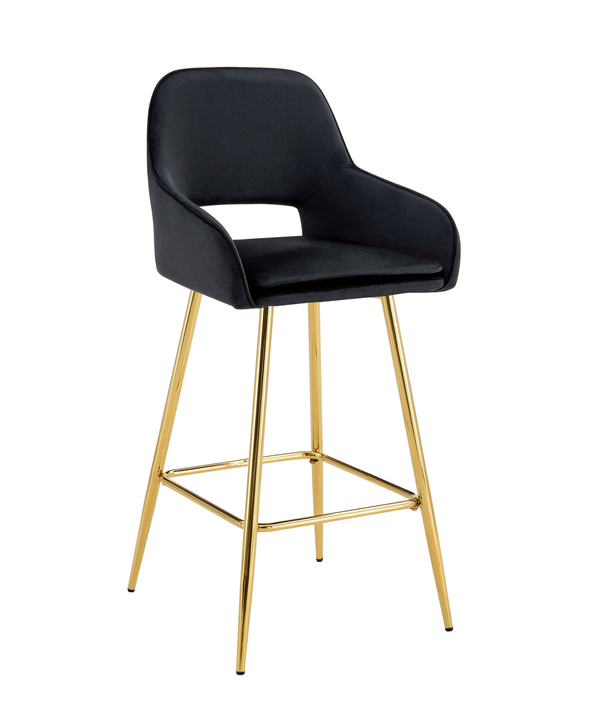 Tabouret de bar Athena en velours – Pieds dorés - velours noir - assise 70 cm
