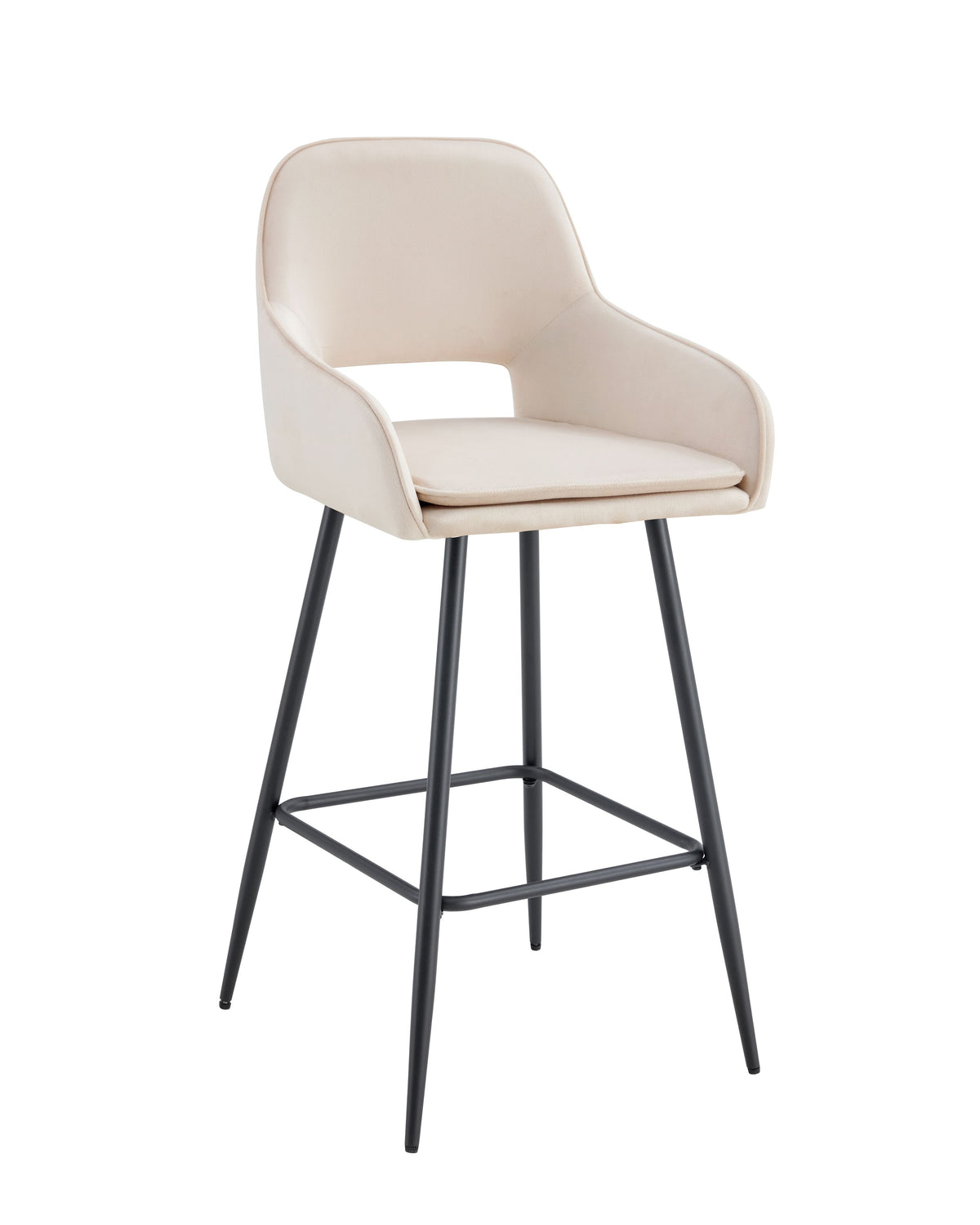 Tabouret de bar Athena en velours – Pieds noirs - velours beige - assise 70 cm