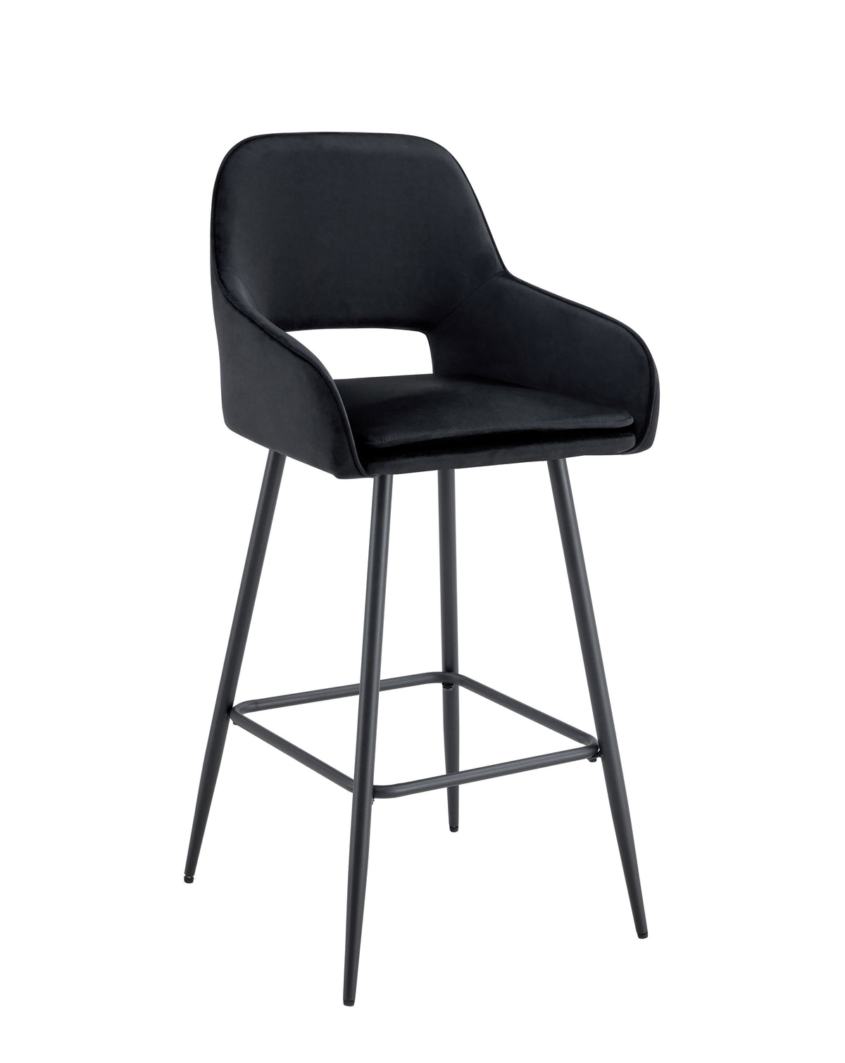 Tabouret de bar Athena en velours – Pieds noirs - velours noir - assise 70 cm