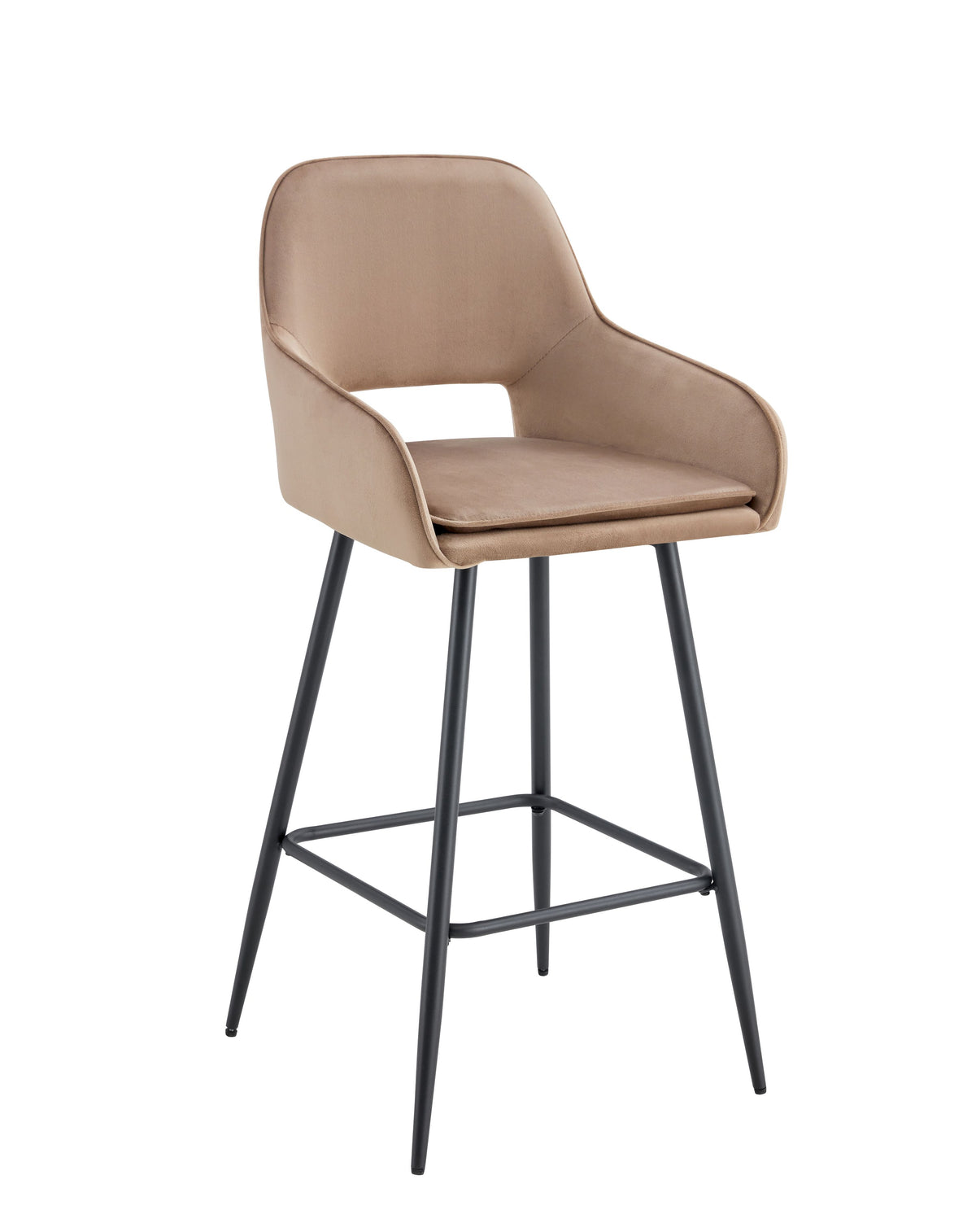 Tabouret de bar Athena en velours – Pieds noirs - velours taupe - assise 70 cm