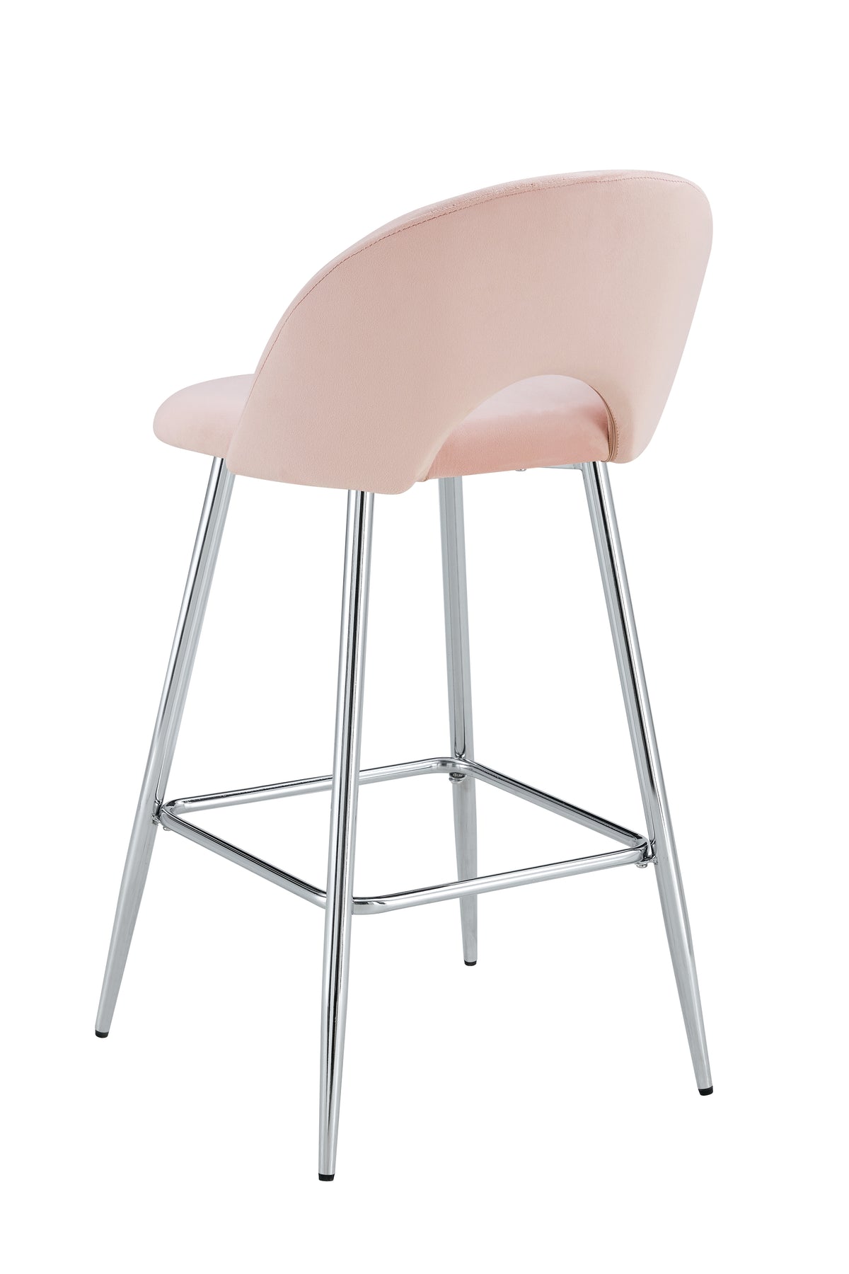 Tabouret De Bar Teddy Pied Chrome Velours Rose