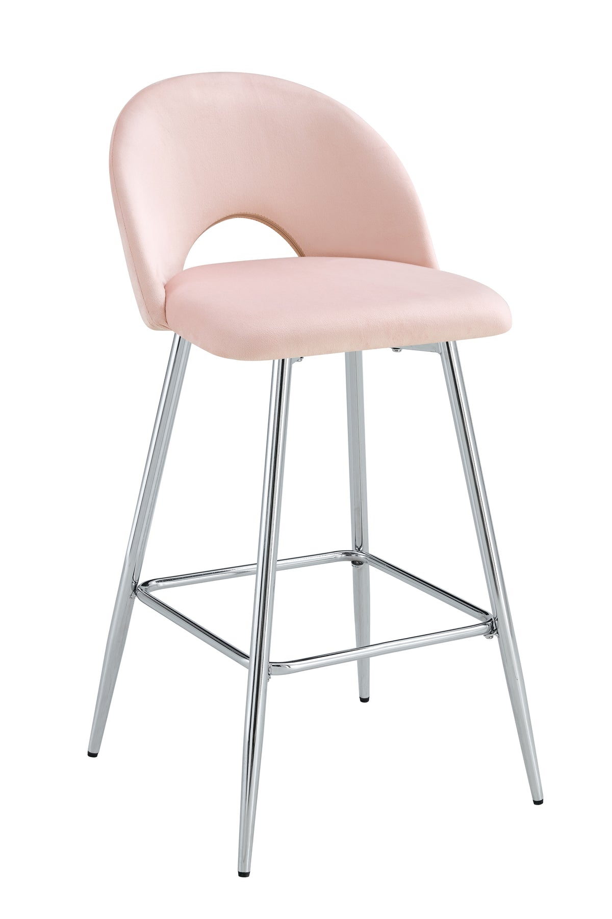 Tabouret De Bar Teddy Pied Chrome Velours Rose