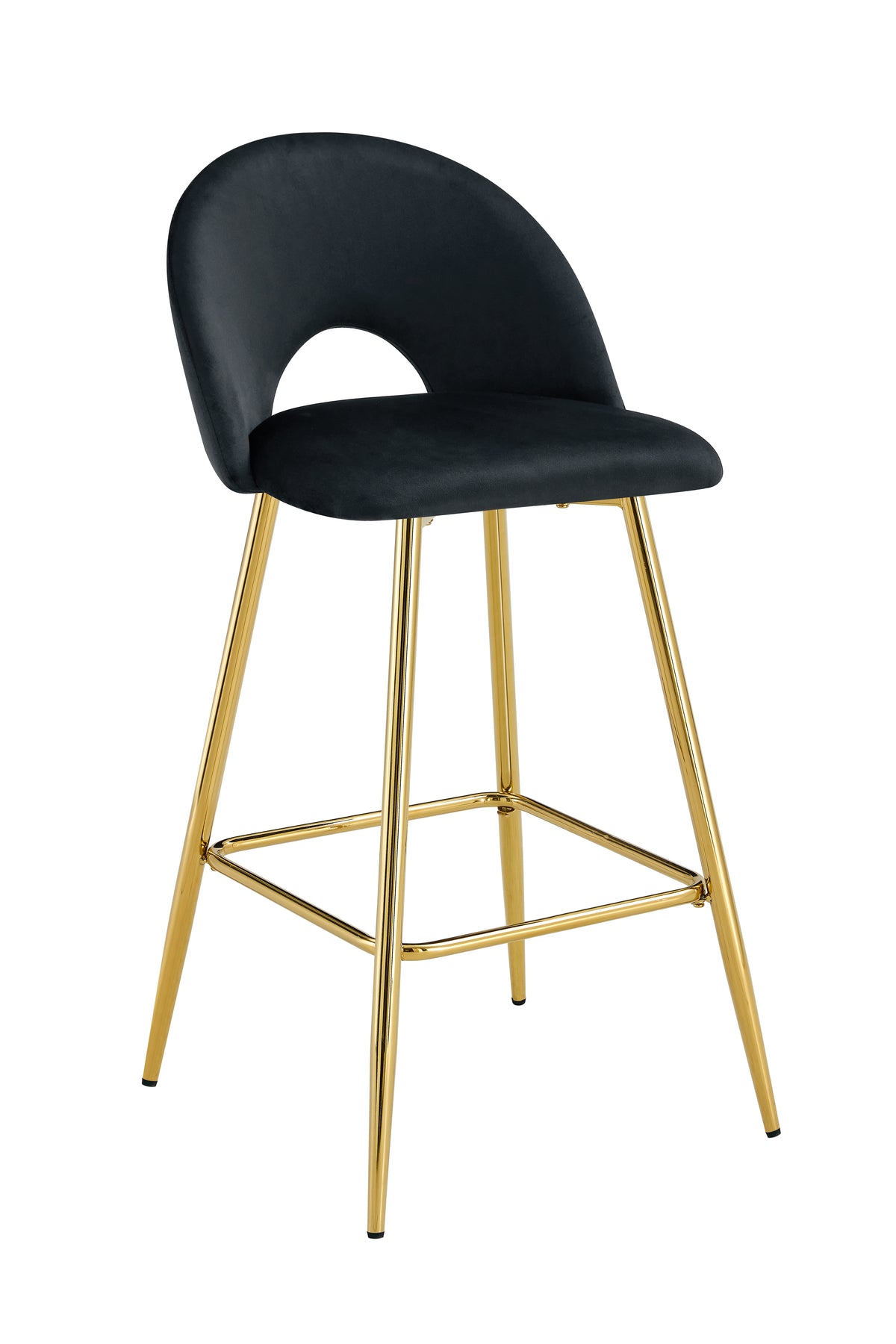 Tabouret De Bar Teddy Pied Gold Velours Noir