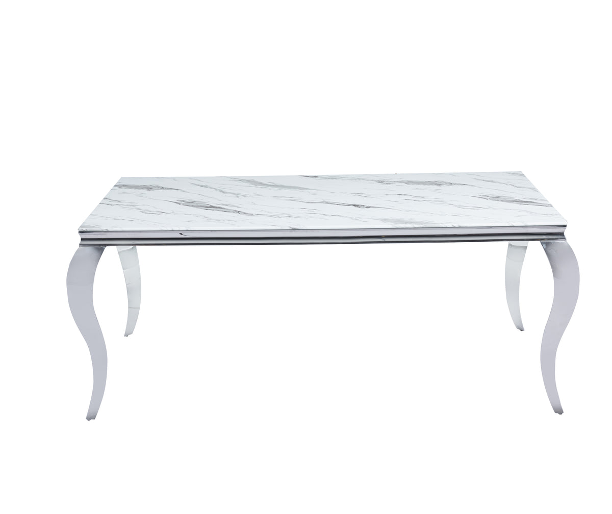 Table Repas Baroque Chrome Marbre Blanc 180X90X75 Cm