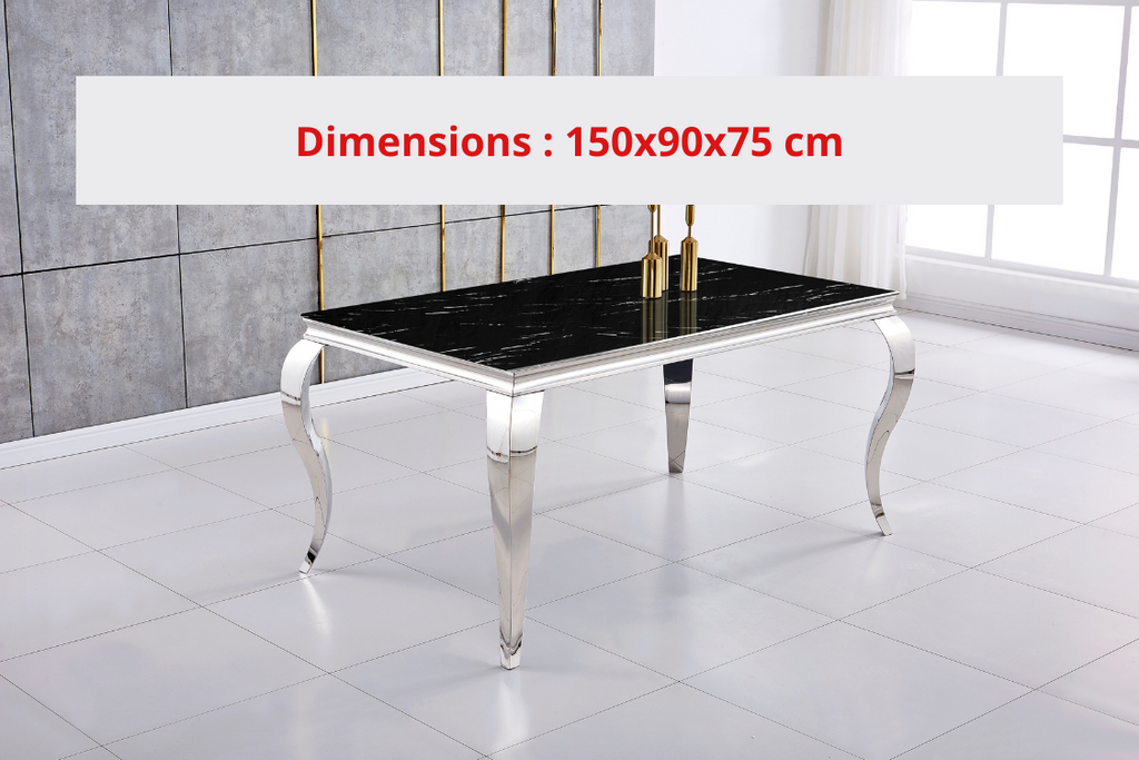 Table Repas Baroque Chrome Marbre Noir 150X90X75 Cm