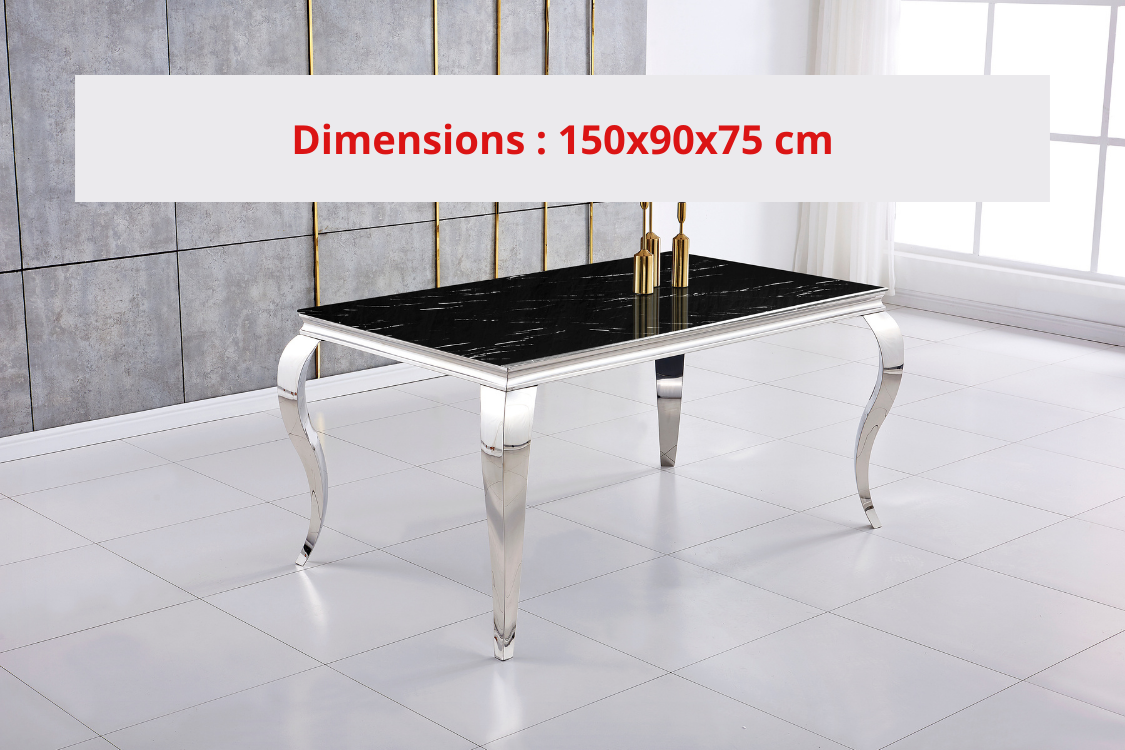 Table Repas Baroque Chrome Marbre Noir 150X90X75 Cm