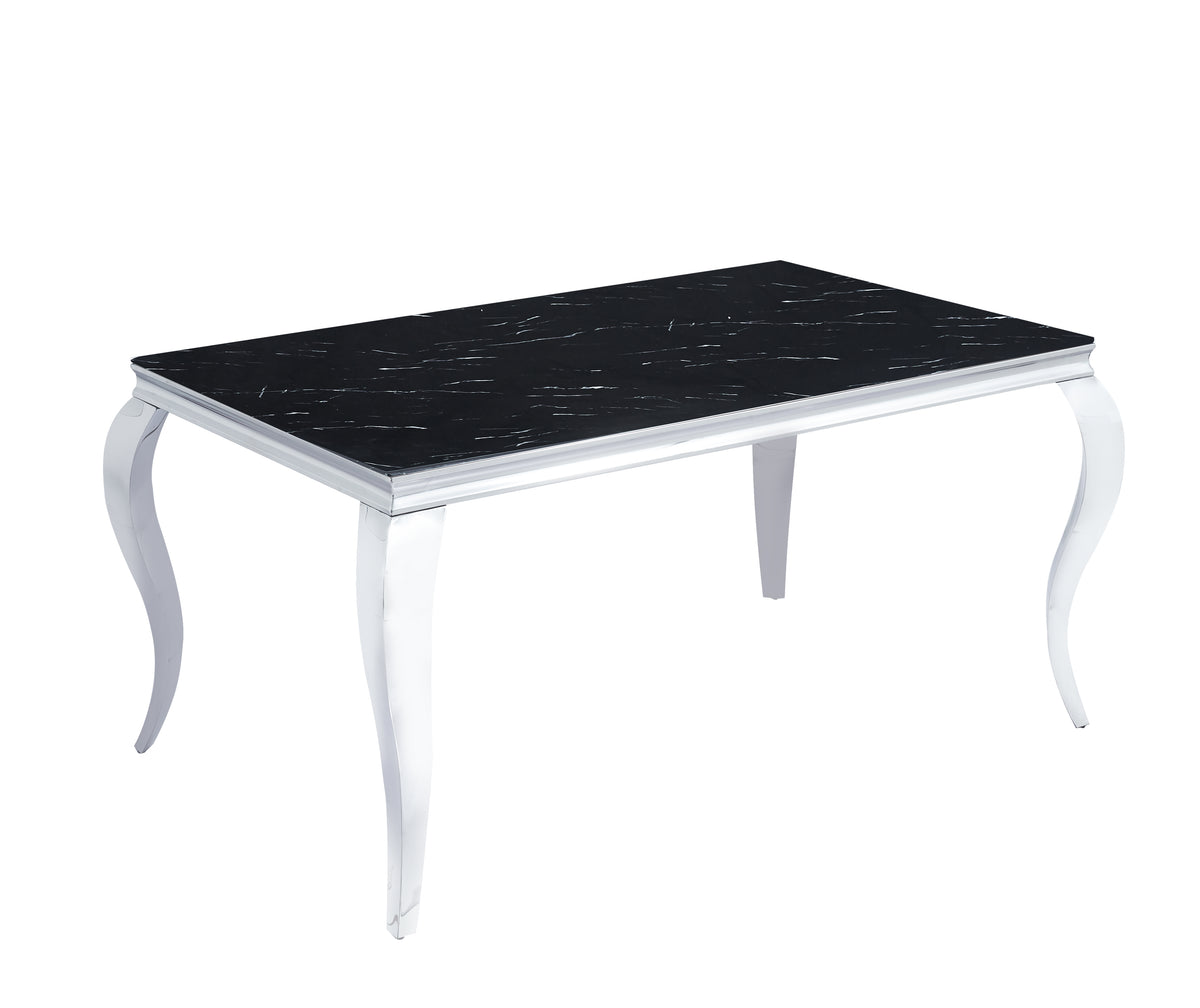 Table Repas Baroque Chrome Marbre Noir 150X90X75 Cm