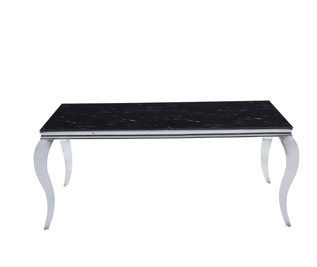 Table Repas Baroque Chrome Marbre Noir 150X90X75 Cm