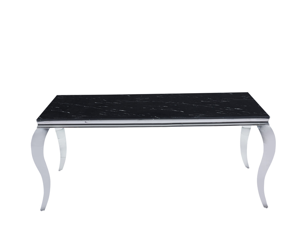 Table Repas Baroque Chrome Marbre Noir 180X90X75 Cm