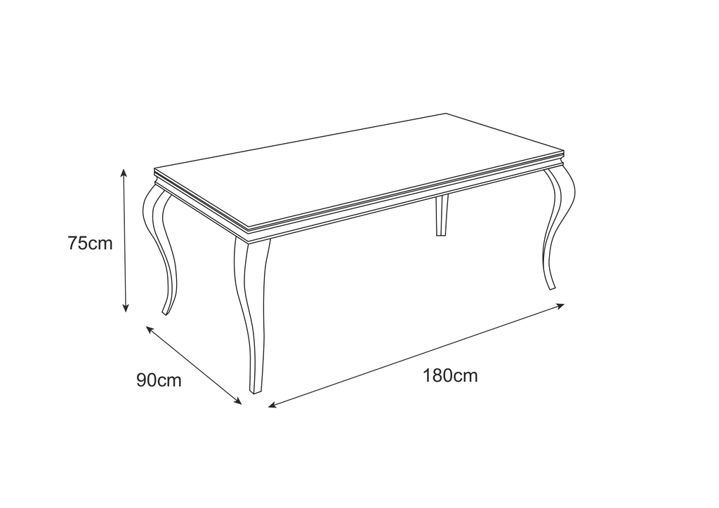 Table Repas Baroque Chrome Marbre Noir 180X90X75 Cm