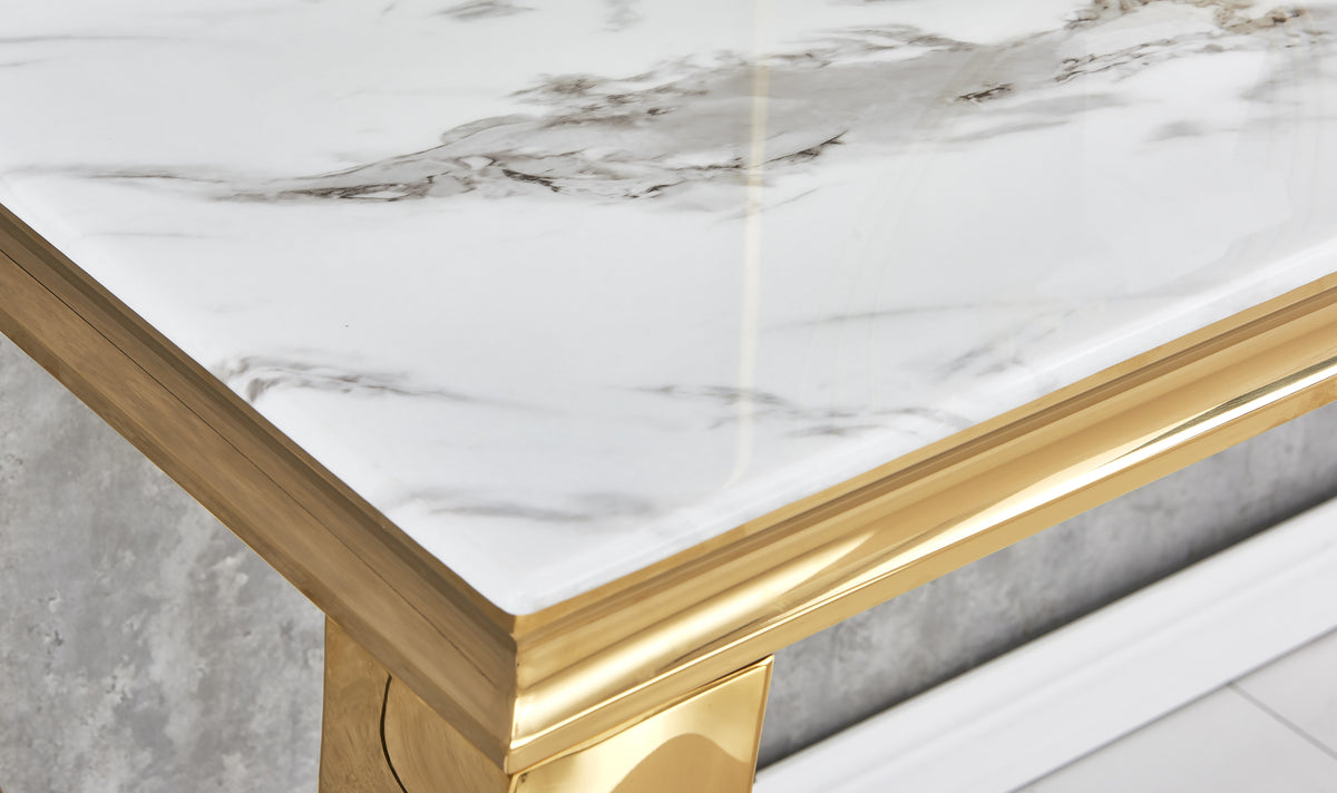 Table Repas Baroque Gold Marbre Blanc 180X90X75 Cm