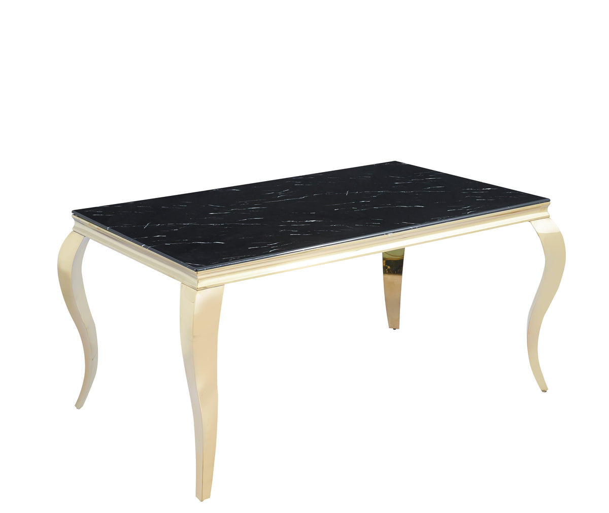 Table Repas Baroque Gold Marbre Noir 180X90X75 Cm