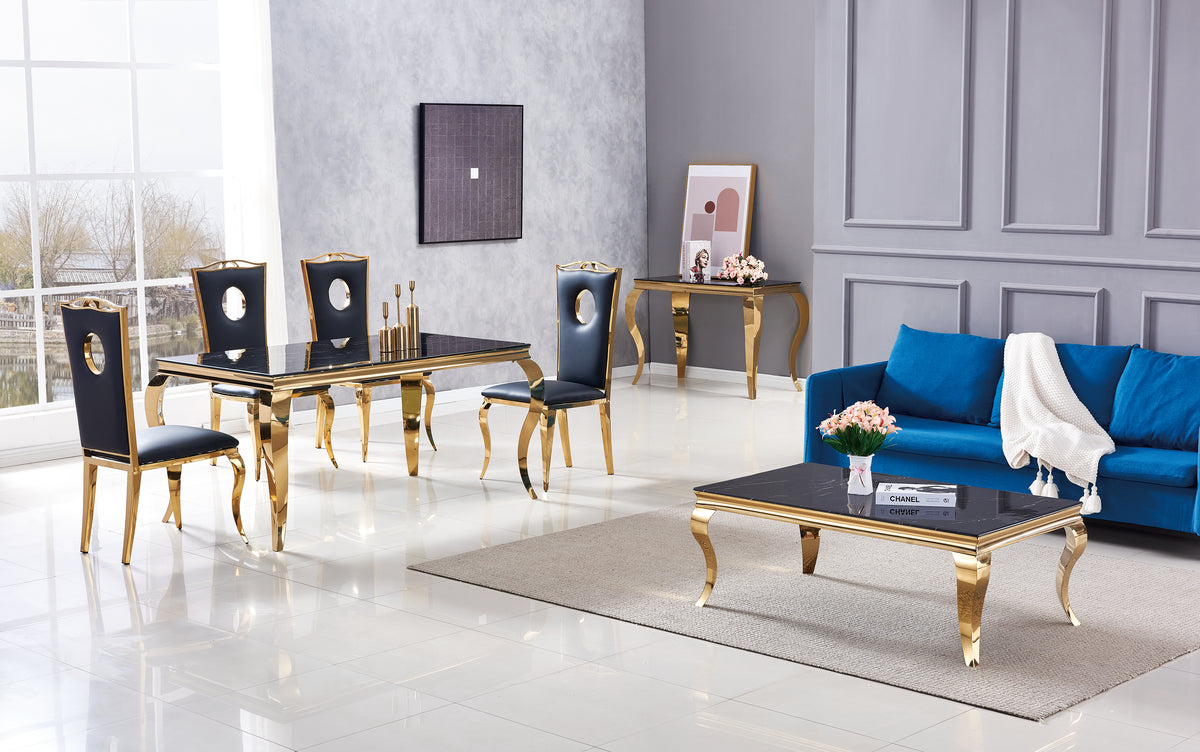 Table Repas Baroque Gold Marbre Noir 180X90X75 Cm