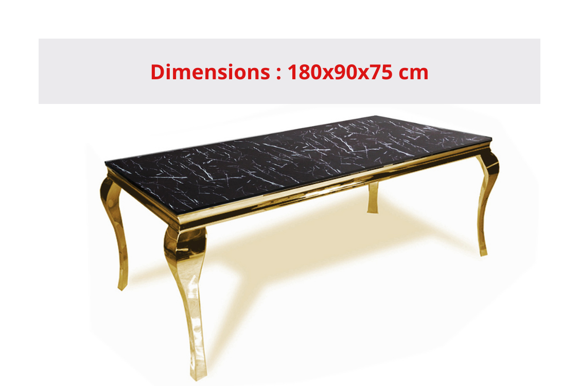 Table Repas Baroque Gold Marbre Noir 180X90X75 Cm