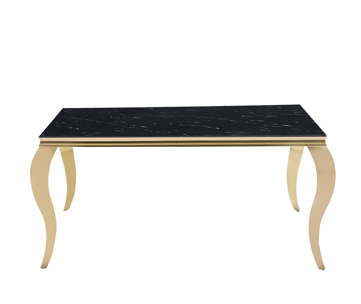 Table Repas Baroque Gold Marbre Noir 180X90X75 Cm