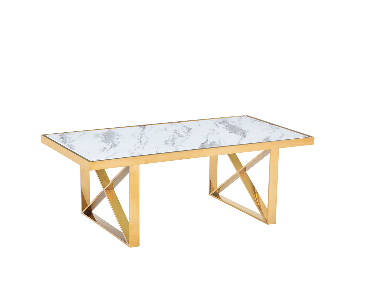 Table Repas Levanto Gold Marbre Blanc 180X90 Cm