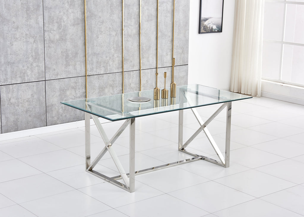 Table Repas Kensy Chrome Transparent 180X90X75 Cm