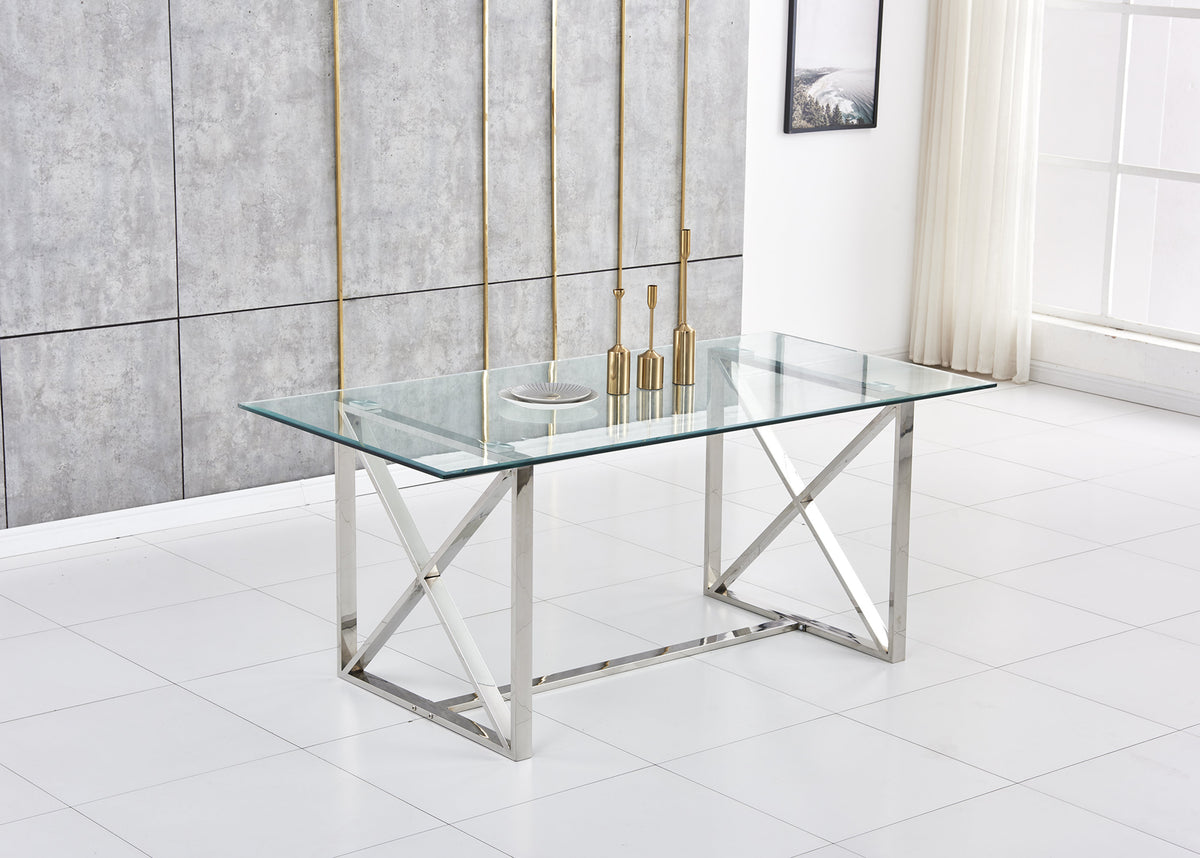 Table Repas Kensy Chrome Transparent 180X90X75 Cm