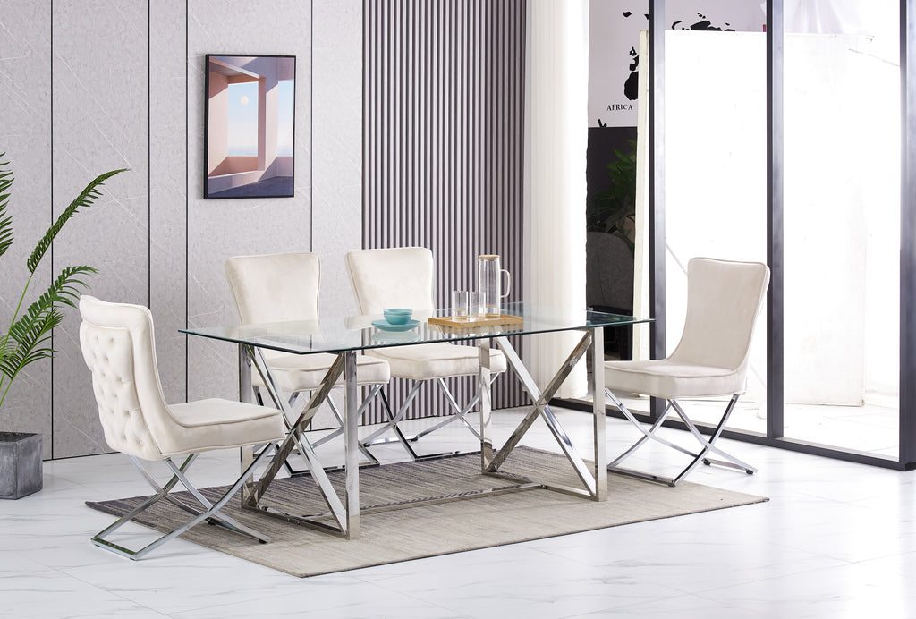 Table Repas Kensy Chrome Transparent 180X90X75 Cm