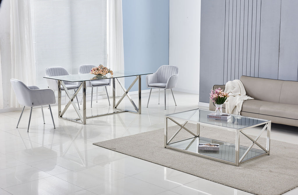 Table Repas Kensy Chrome Transparent 180X90X75 Cm