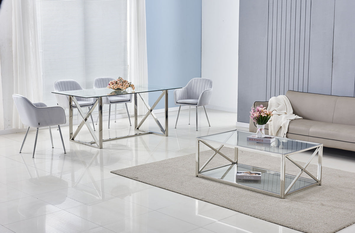 Table Repas Kensy Chrome Transparent 180X90X75 Cm