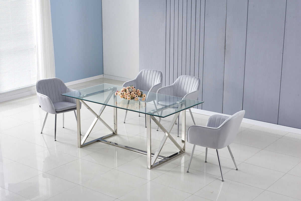 Table Repas Kensy Chrome Transparent 180X90X75 Cm